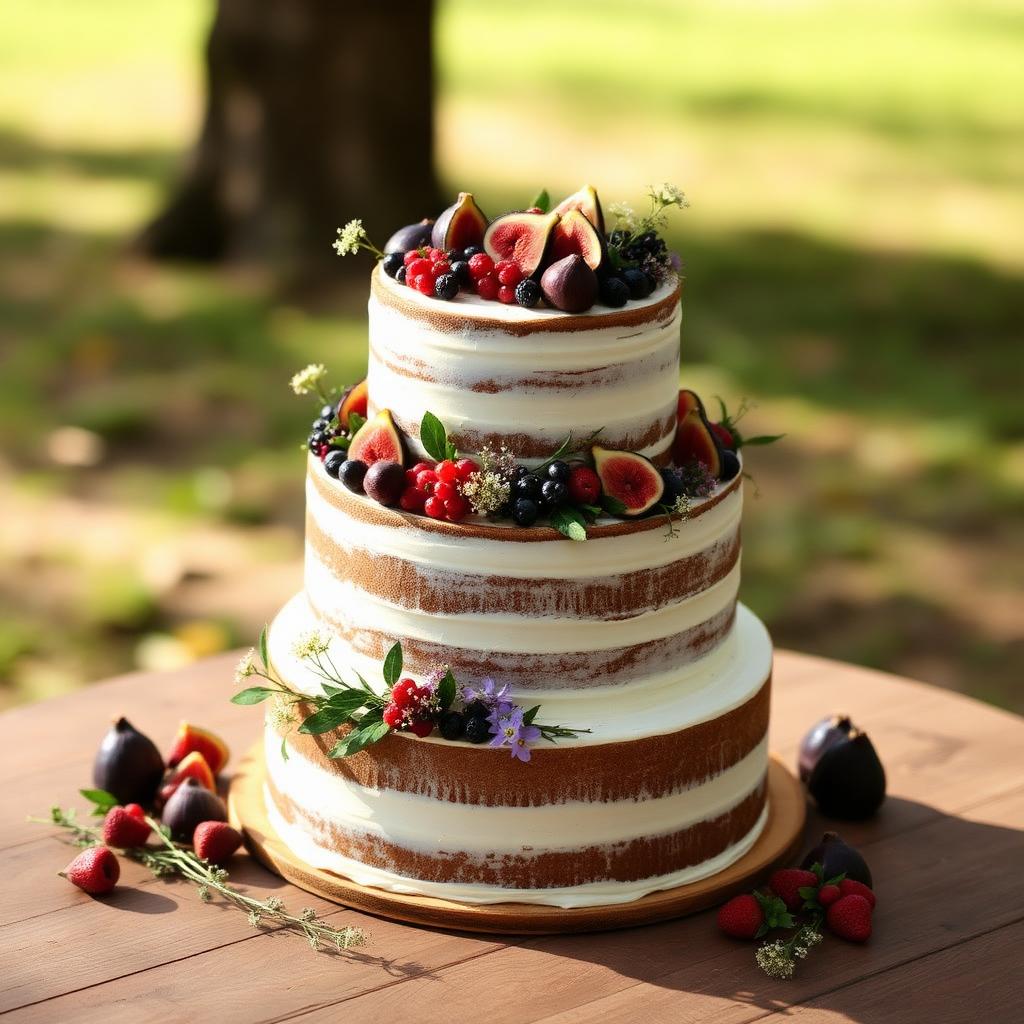 Naked wedding cake with figs and berries