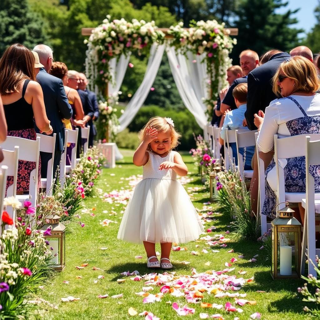 Flower girl tossing petals down the aisle